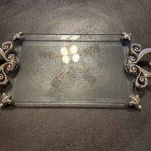 Brighton Glass Vanity Tray with Silver Accents